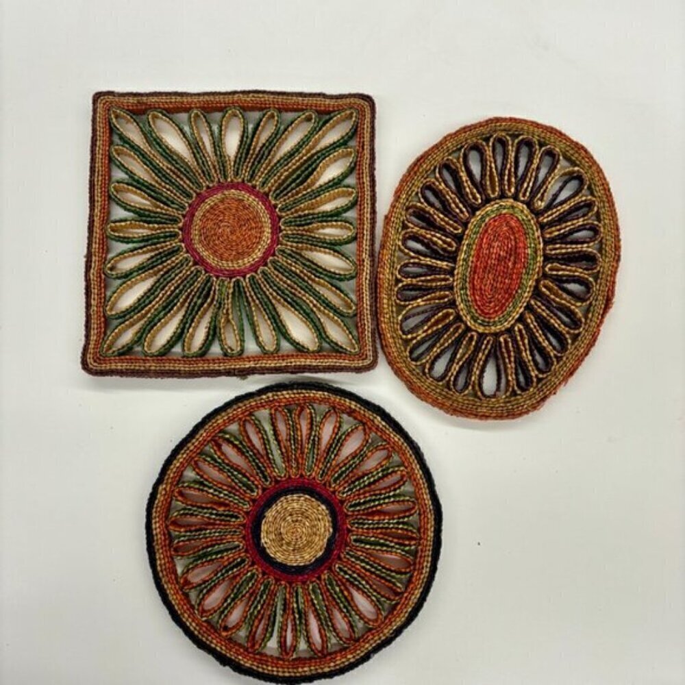 Raffia Trivets Set of 3 Kitchen Pot Holders /Wall Decor Retro MCM VTG